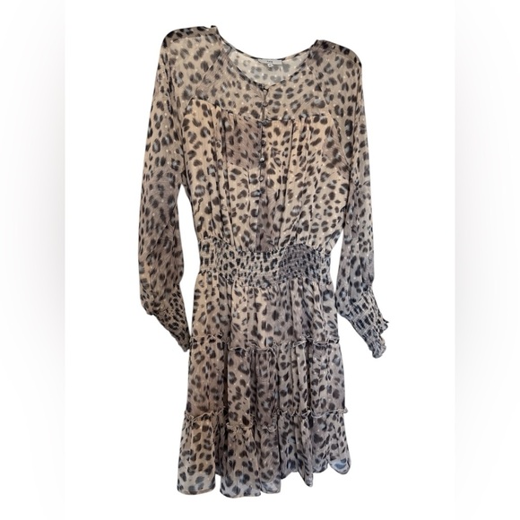 Fate Cheetah Printed Ruffle Dress Lined Long Sleeve Size Large - Picture 1 of 8